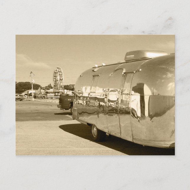 Postcard Vintage sepia aluminium AS Safari Trailer (Front)