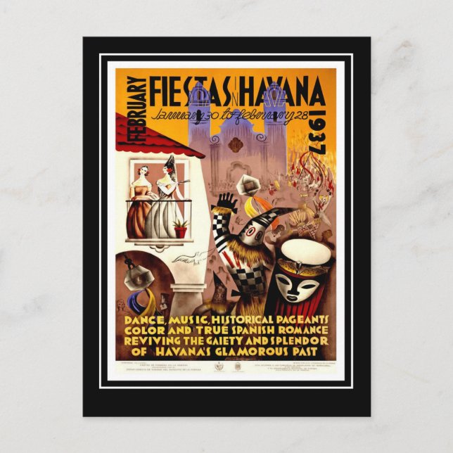 Postcard Vintage Travel Fiesta Havana (Front)