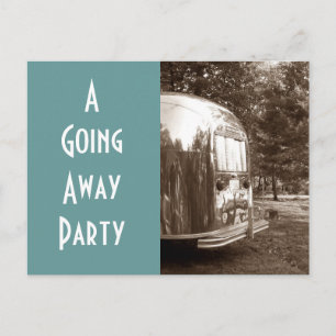 Postcard Vintage travel trailer camper going away
