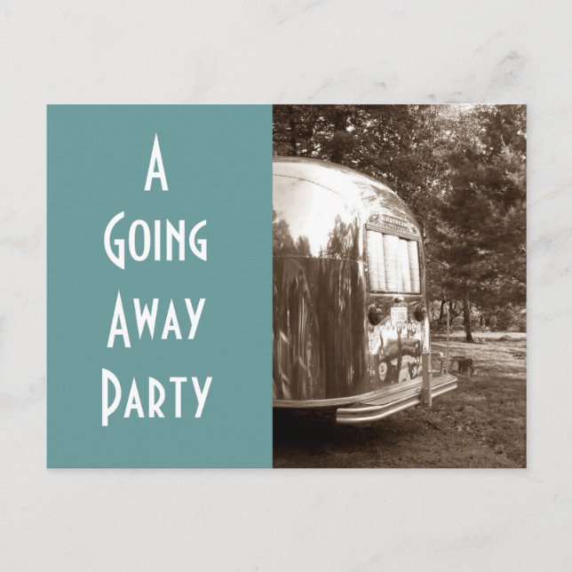 Postcard Vintage travel trailer camper going away (Front)