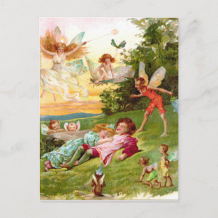 Postcard-Vintage Valentine's Fairy elves love Holiday Postcard