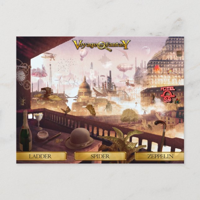 Postcard Voyage to Fantasy - SteamPunk City (Front)