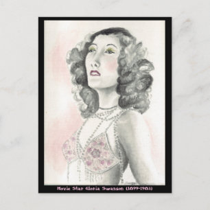 Postcard w/ original art of Gloria Swanson
