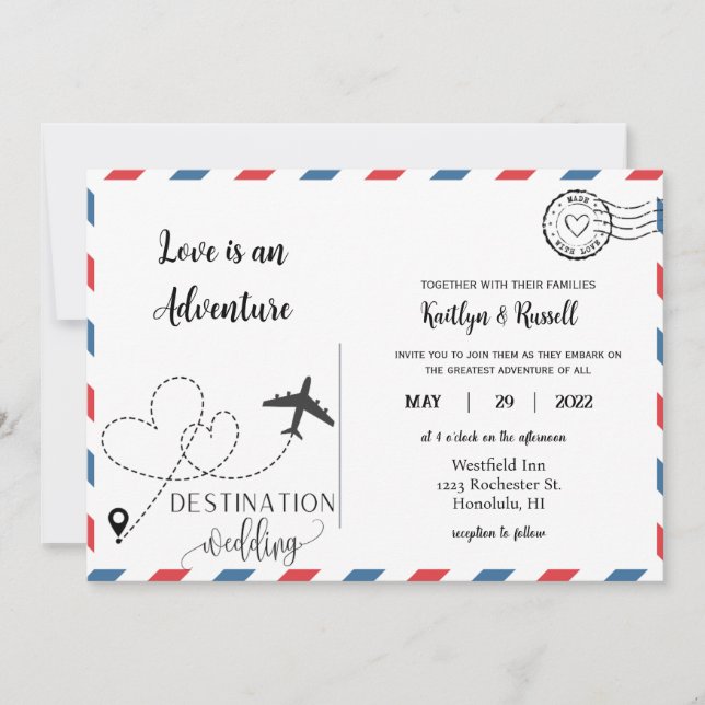 Postcard Wedding Invitation- Destination Wedding (Front)