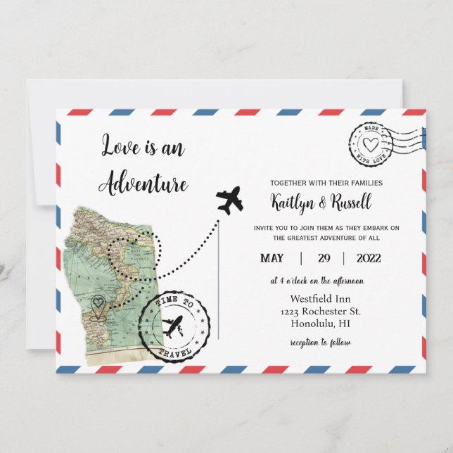 Postcard Wedding Invitation- Destination Wedding (Front)