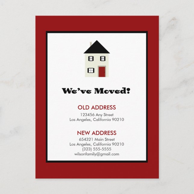 POSTCARD: We've Moved! Classic House (red) Announcement Postcard (Front)