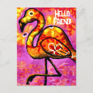 Postcard - Whimsical Abstract Flamingo Pink Orange