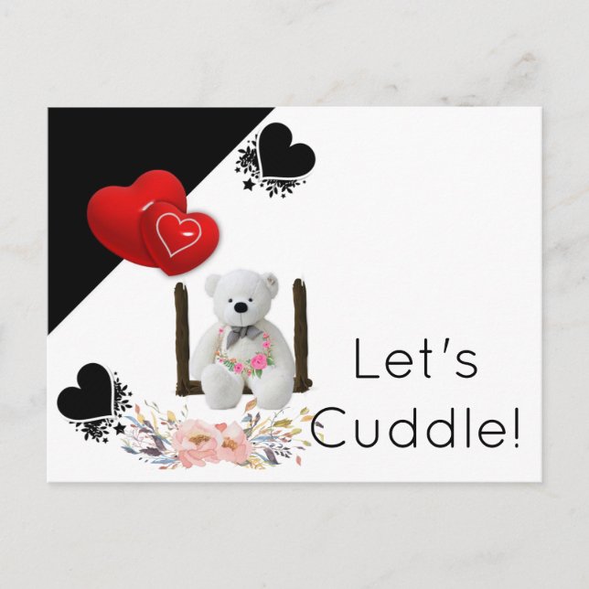Postcard White Teddy Bear Floral (Front)