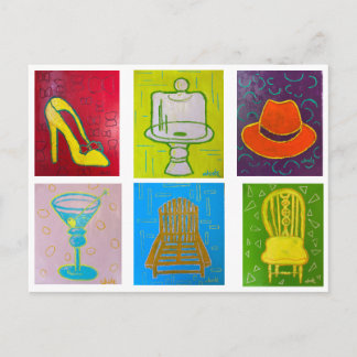 Postcard with 6 original oil paintings