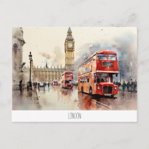 Postcard with Big Ben and red bus in London