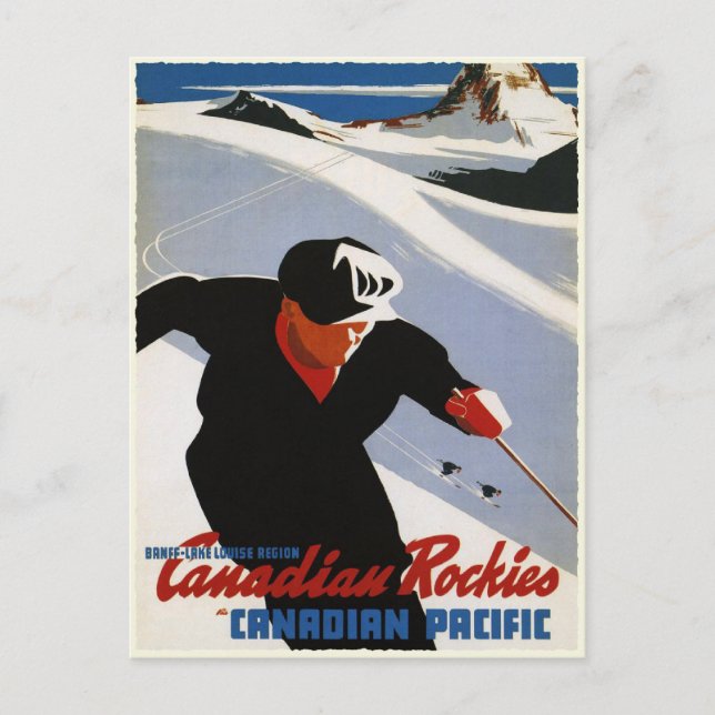 Postcard with Canadian Rockies Ski Print (Front)