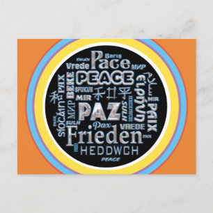 Postcard with chrome peace in multiple languages