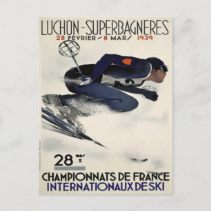 Postcard with Cool Ski Poster from France