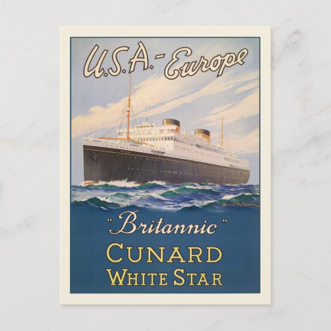 Postcard with Cruise Ship Advertising Poster (Front)