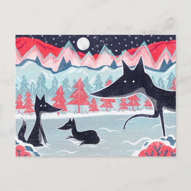 Postcard with cute black foxes (Front)