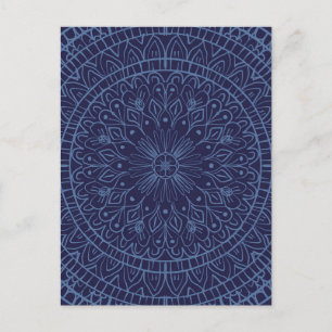 Postcard with deep blue mandala design
