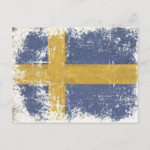 Postcard with Dirty Vintage Flag from Sweden