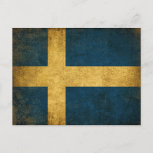 Postcard with Dirty Vintage Swedish Flag