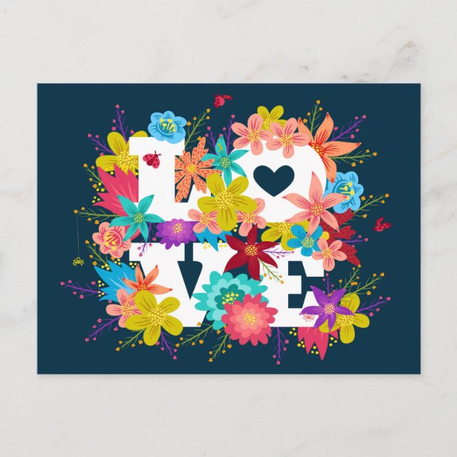 Postcard with flowers and ladybugs (Front)