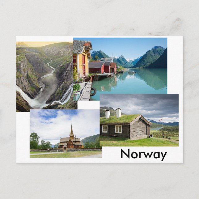 Postcard with four landscapes in Norway (Front)