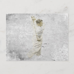 Postcard with Golden Golfer Charcoal Drawing