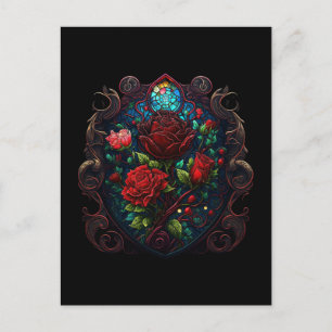 Postcard with Gothic Inspired Heart and Flowers