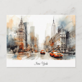 Postcard with New York City, painted landscape.