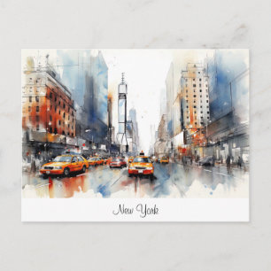 Postcard with New York City, painted landscape.