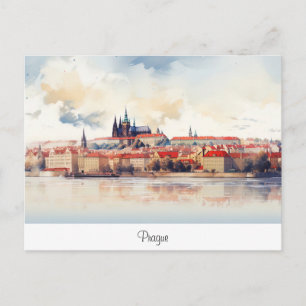 Postcard with Prague, painted landscape.