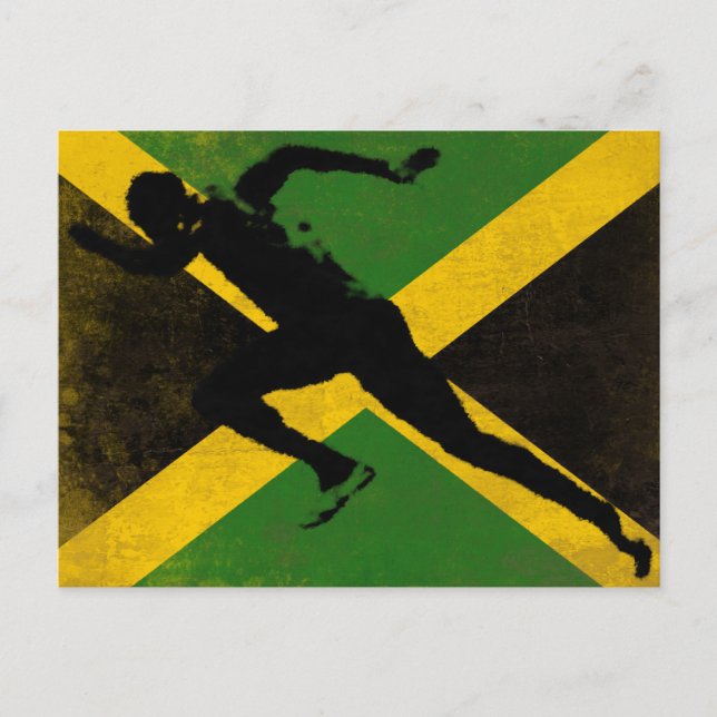 Postcard with Sprinter on Jamaica Flag (Front)