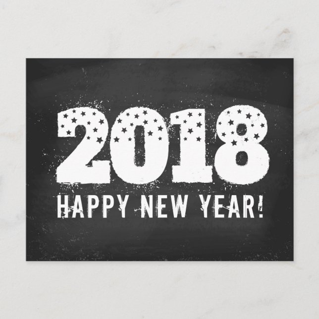 Postcard with text of 2018 on chalkboard. New year (Front)