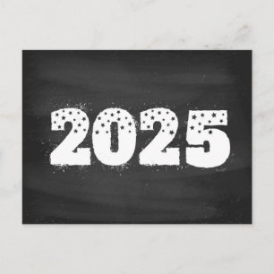 Postcard with text of 2025 on chalkboard. New year