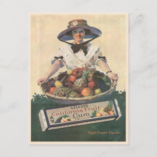 Postcard with Vintage California Fruit Lady (Front)