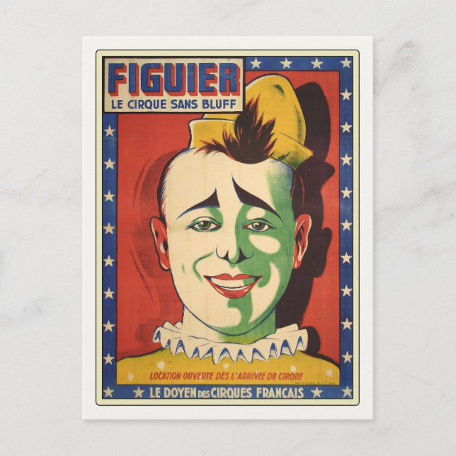 Postcard with Vintage Circus Clown (Front)
