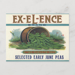 Postcard with Vintage Crate Label Print with Peas