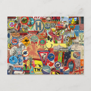 Postcard with Vintage Flags and Stickers