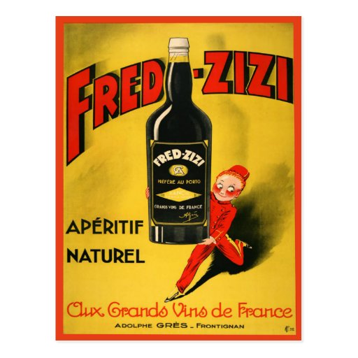 Postcard with Vintage French Wine Poster