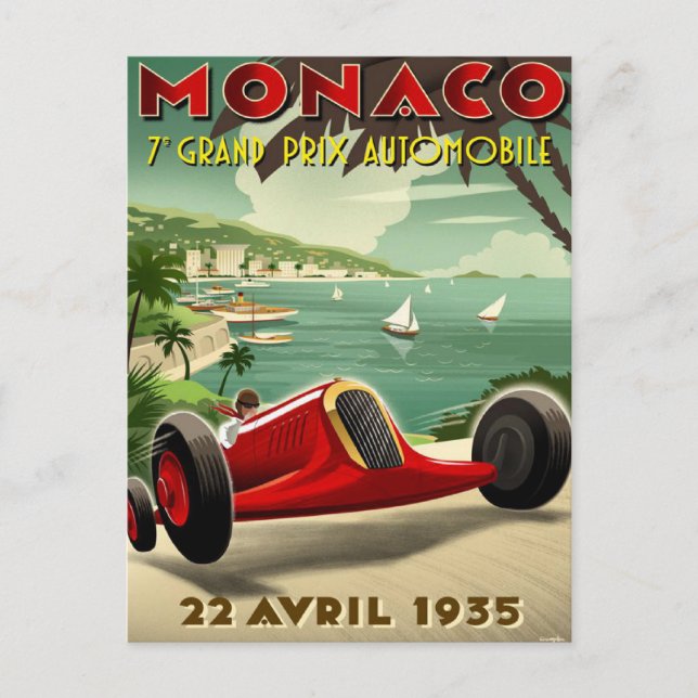 Postcard With Vintage Motor Racing Poster (Front)