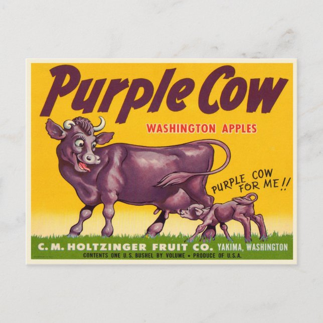 Postcard with Vintage Purple Cow Apples Print (Front)