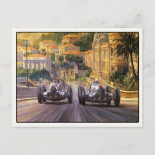 Postcard With Vintage Racing Cars Competing