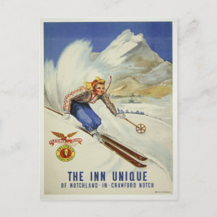 Postcard with Vintage Skiing Print