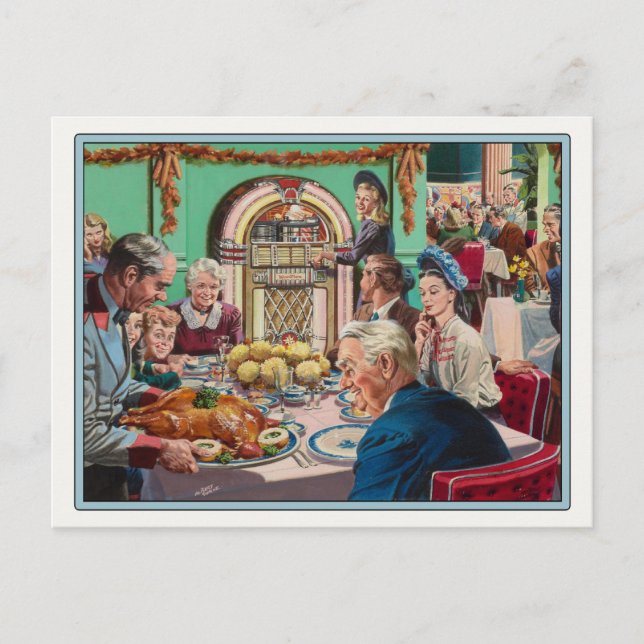 Postcard with Vintage Thanksgiving Meal (Front)