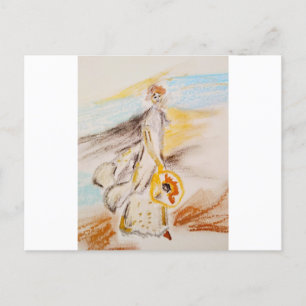 Postcard woman on sand