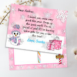 Postcards from Santa: Cute Snowman<br><div class="desc">Pretty snowflakes,  cute snowman and a festive bunny personalised letter from Santa Claus on the front. The back has a place for your child to write their Christmas wish list.</div>