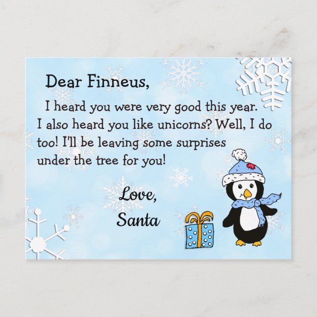 Postcards from Santa: Holiday Penguin in Santa Hat (Front)