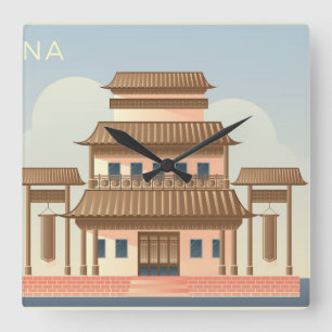 Postcards of China Square Wall Clock