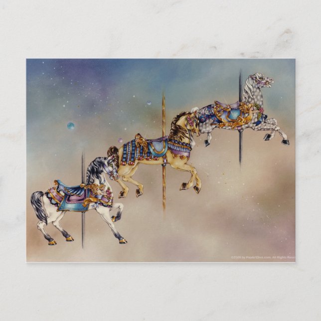 Postcards - Three Carousel Horses (Front)
