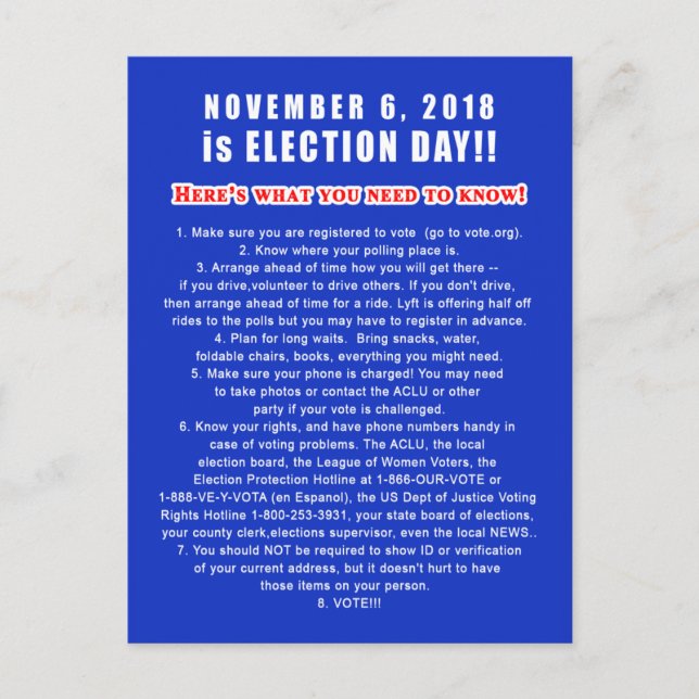 Postcards to Voters VOTERS CHECKLIST November 6 (Front)
