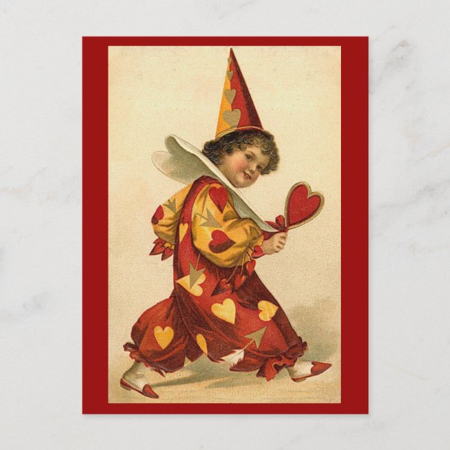 Postcards - Valentine clown hearts harlequin (Front)