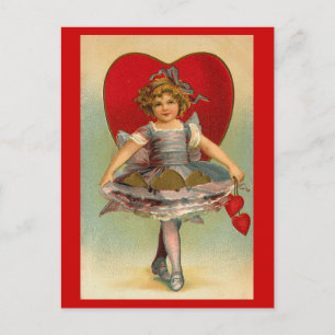 Postcards Valentine's Victorian Little Girl Hearts